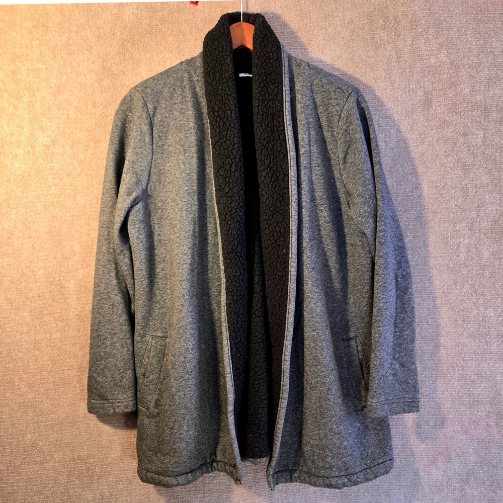 L.L. Bean Women's Sherpa Fleece Lined Open Cardigan Jacket- Medium, Gray & Black